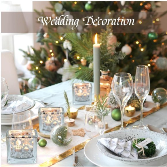 Set of 12 - Square Silver Mercury Glass Tea Light / Votive Candle Holders - Picture 4 of 13